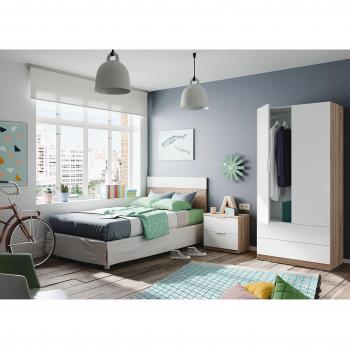 Habitdesign Armario de 2 Puertas y 2 cajones, Acabado en Color Blanco Artik y Roble Canadian, Medidas: 81 cm