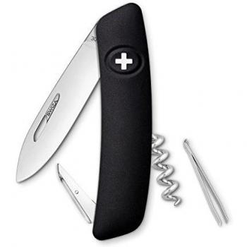 Swiza D01 Black Swiss Pocket Knife - 7.5cm Blade, Folding, 440 Stainless Steel, Synthetic Handle