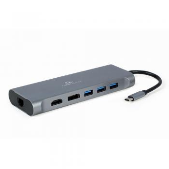 Adaptador Multipuerto Gembird USB-C 8en1 Hub3.0, HDMI, DP, VGA, PD, Lector, LAN, Audio