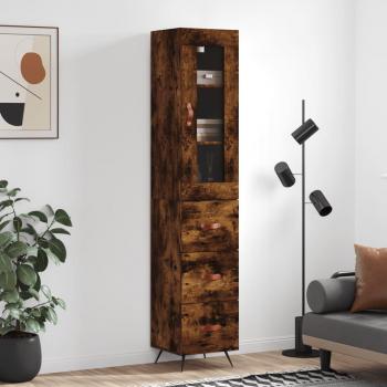 Aparador de madera contrachapada roble ahumado 34,5x34x180 cm con 3 cajones, mueble de almacenaje de salón, buffet para salón, armario auxiliar y armario de almacenamiento