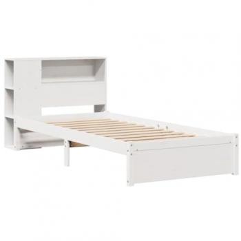 Cama con estantería sin colchón madera maciza blanca 100x200 cm