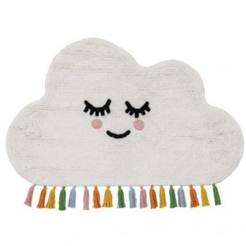 Alfombra Infantil de Algodón 100 x 60 cm - Diseño Nubes - Color Blanco