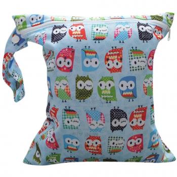 Generic - Bolso para pañales, con cremallera, aprox.31 x 28 cm, estampado de búhos con fondo en azul claro