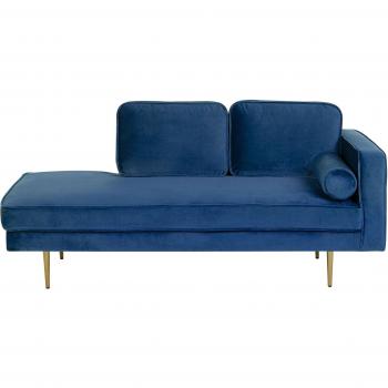 Chaise Longue Moderna de Terciopelo Azul Marino con Patas de Metal y Cojín Bolster - Versión Derecha Miramas