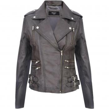 Infinity Leather Women's Vintage Grey Biker Jacket Size L