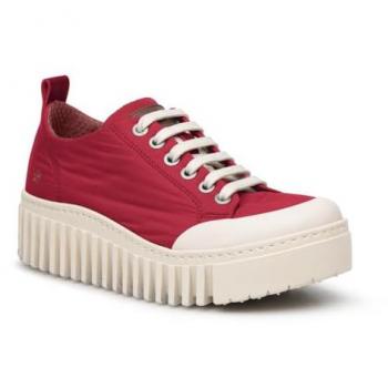 Zapatillas de mujer Art 1534 Brighton rojas con plataforma de 3 a 5 cm y cordones, estilo casual