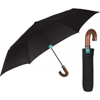 Paraguas Plegable Automático Negro con Mango de Madera Ø 58/8 cm