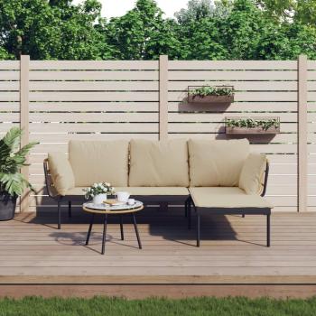 3 Piece Beige Cushioned Poly Rattan Garden Lounge Set