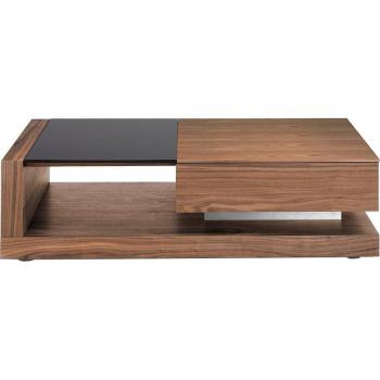 Mesa de centro ANGEL CERDÁ 2061C, material: chapa de nogal y cristal tintado negro, color: nogal y negro, estructura: acero cromado, dimensiones: 130 x 70 x 36 cm