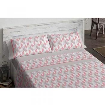 Burrito Blanco Juego de Sábanas 479 con un Diseño de Geométrico en Diferentes Tonalidades para Cama de Matrimonio de 160x190 hasta 160x200 cm/Juego de Cama 160, Color Salmón