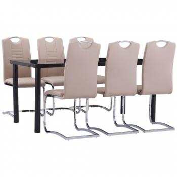 Juego de comedor 7 piezas cuero sintético color capuchino