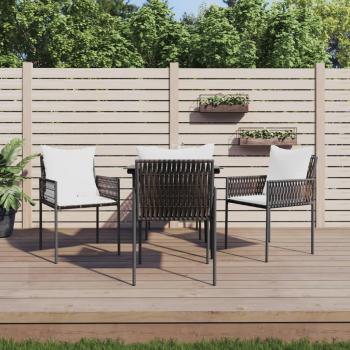 5-Piece Garden Dining Set with Cushions in Poly Rattan and Steel