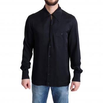 Dolce & Gabbana Black Jacquard Silk Casual Button Down Shirt - IT37 | XS