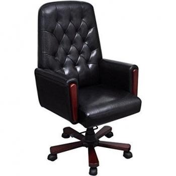vidaXL Silla de oficina Chesterfield cuero sintético, Negro