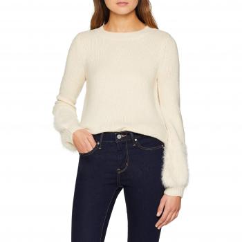 Vila Clothes Visamar Knit Contrast L/s Top, suéter para Mujer, Beige Sandshell, 42