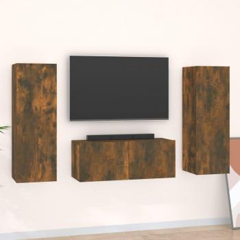 Set de muebles de salón TV 3 piezas madera ingeniería 80 x 30 x 30 cm, Mueble de salón, Mueble TV, Mueble Televisor, Mesa de TV, Mueble contrachapado roble ahumado