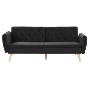 Sofá Cama Convertible Moderno Tapizado en Terciopelo Negro con Respaldo Abotonado Bardu