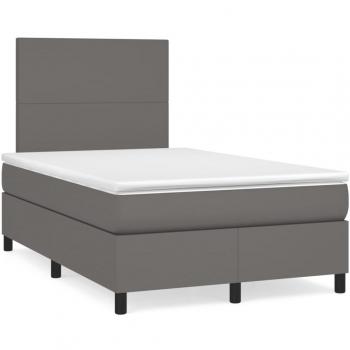 Cama box spring con colchón y LED gris 120x190 cm en cuero sintético
