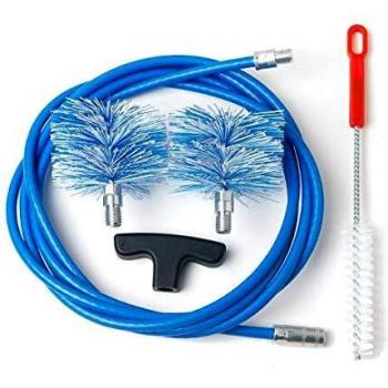 Kit de limpieza de estufas de pellets, conductos de humos con codos: Cable de 3 metros + 2 Escobillas de 80 y 100 mm