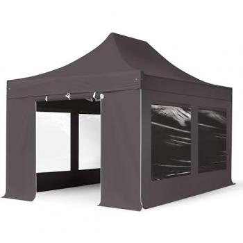 Carpa Plegable 3x4,5m Profesional Aluminio 40mm con Laterales y Ventanas Panorámicas, Gris Oscuro