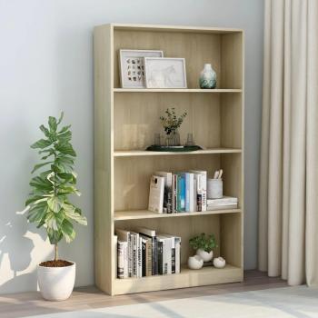Estantería de 4 niveles contrachapada 80x24x142cm en color Blanco, Negro y Roble Sonoma - Mueble de Almacenaje para Oficina, Estudio, Sala de Estar y Dormitorio