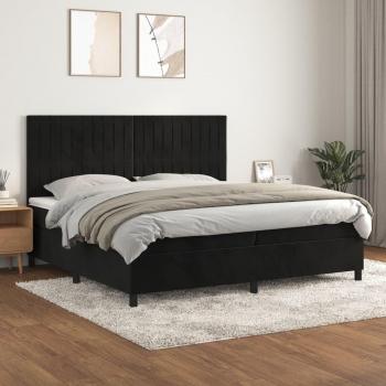 Cama box spring con colchón de muelles terciopelo negro 200x200 cm
