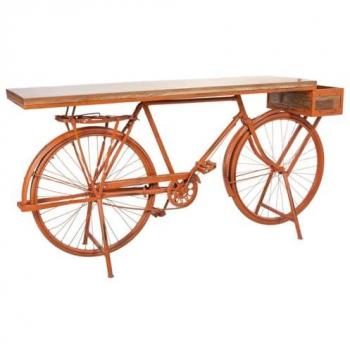 Recibidor bicicleta de madera y metal lacado color cobre 198x50x94h cm estilo Vintage, no viene montado