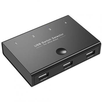 USB 2.0 Switch, Conmutador USB 4 Entradas y 3 Salidas, KVM Switch USB con 4 Cable USB para 4 PCs Compartir 3 USB Dispositivos, Teclado, Ratón, Memorias USB, Disco Duro, Impresoras, Escáneres, etc.