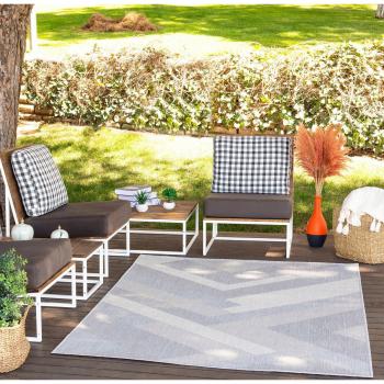 Surya - Alfombra Moderna de Exterior Terraza Balcón Cocina Gris y Marfil 120 x 170 cm