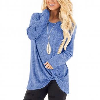 Martiount Camiseta Manga Larga Mujer Camisa Basica Blusa con Cuello Redondo Casual Shirt Manga Larga Elegante Lady Tops Side Twist Knotted Suéter Blue L