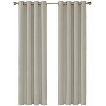 Deconovo Cortina Dormitorio Térmica Aislante Frío y Calor de Color Liso con Ollaos 2 Piezas Beige Claro