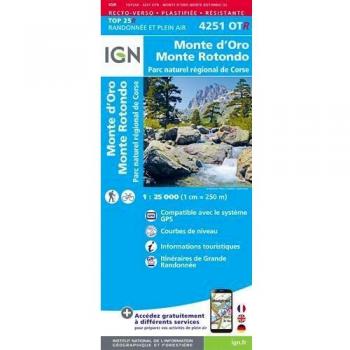 Mapa IGN 4251OTR Monte d'Oro y Monte Rotondo - Parc Natural Regional de Córcega - Resistente - Escala 1:25,000