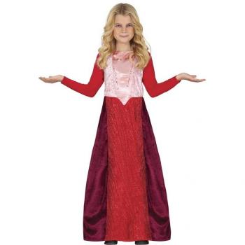 Disfraz de Bruja Roja para Niña - incluye vestido rojo con mangas largas, cinturón negro, gorro de bruja y detalles en encaje