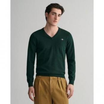 Jersey de cuello de pico para hombre Gant Classic Cotton verde