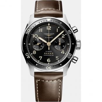Longines Spirit Automatic Men's Watch L38214532 - 42mm Stainless Steel, Brown Leather Strap, Black Sunray Dial