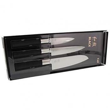 Conjunto 3 cuchillos KAI Wasabi Black - Cuchillos de cocina, acero inoxidable, mango de polipropileno negro, diseño japonés, incluye cuchillo chef, cuchillo para pan y cuchillo utilitario