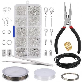 Kit de Hacer Bisutería Kit de Reparación de Joyería Kit de Herramientas de Principiante y Hacer Accesorios de Joyería Incluye Alicates, Pinzas, Accesorios Plateado y Alambre