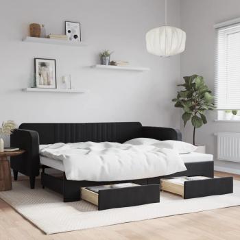 Sofá cama nido extraíble con cajones en terciopelo negro 90x200 cm