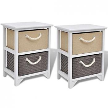 vidaXL Mesita de Noche de Madera de Paulownia 2 Piezas con 2 Cajones de Cuerda