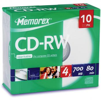 Memorex 837040-10C - Pack de 10 Cd -Rw, 700 MB, 4X, Slim