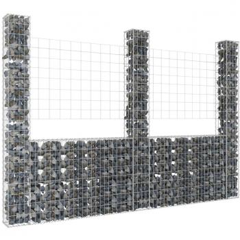U-Shape Gabion Basket with 3 Iron Posts 260x20x200 cm