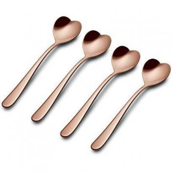 Alessi Big Love Juego de cuatro cucharas de té, acero inoxidable 18/10, Rosa dorado