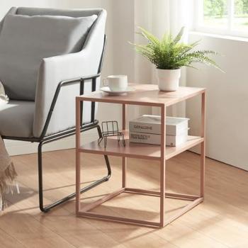 Mesa auxiliar Raahe con estante de acero 51x45x40 cm - Marrón claro