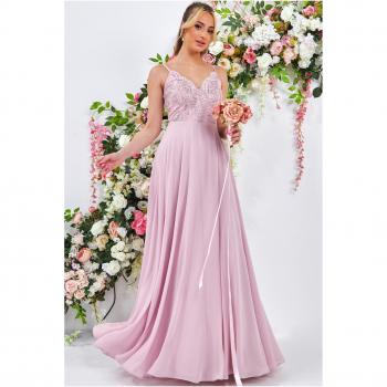 Goddiva Scallop Lace Chiffon Maxi Dress - Blush