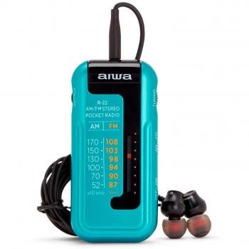 Aiwa R-22TQ Mini Radio Portátil AM/FM Hyperbass, Color Turquesa