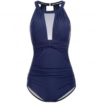 Bañador de Mujer Bikini Ropa de Baño de Una Pieza Azul Marino XL CL0081-2