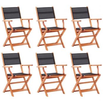 Folding Garden Chairs Set of 6 - Black Eucalyptus Wood & Textilene