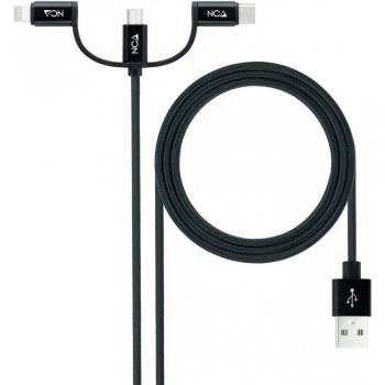 Nanocable Cable USB 3 en 1 Carga/Datos USB-A a USB-C/Micro USB/Lightning 1m Negro