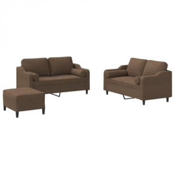 Juego de Sofás 3 Piezas con Cojines, Tela Marrón, Sillones de TV, Asientos Tapizados para Salón