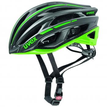 Uvex Race 5 Casco de Ciclismo, Unisex Adulto, Negro/Verde, 52-56 cm